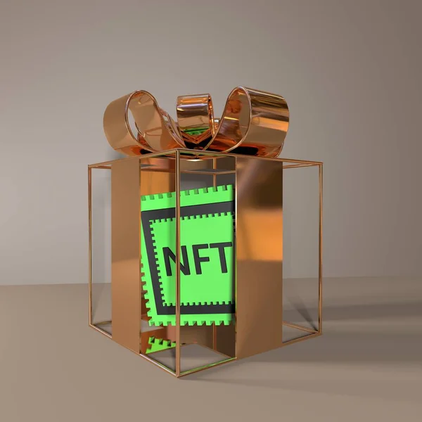 Nft奖金 Nft礼物在礼品盒里3D渲染 — 图库照片