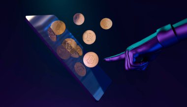 Kazanılacak fütürist NFT konsepti, video oyunları, teknoloji, metaevren ve kripto. 3d oluşturma