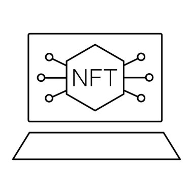 NFT sanat çizgisi simgesi. Mobil konsept ve web tasarımı için doğrusal biçim işareti. Fünyeli olmayan palet ana hatlı vektör simgesi. Sembol, logo çizimi. Vektör grafikleri. EPS 10