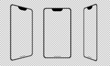 Mobile phone vector frame. Smartphone template. Phone mockup in perspective on a transparent background. EPS 10