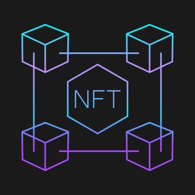 NFT ödenmez jeton. Siyah ve beyaz. Engelleme zinciri. EPS 10