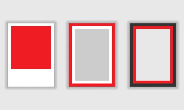 Red Photo Frames Realistic Mockup Square Black White Frames Vector — Stock Vector