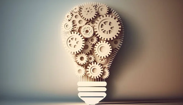 Strategy concept with light bulb and gears. paper cut design. Illustration