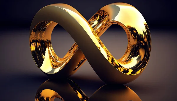 Infinite logo 3d golden ratio geometric shape, gold gradient infinity symbol technology symbol.