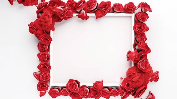 Red velvet roses. Photo frame with red roses.