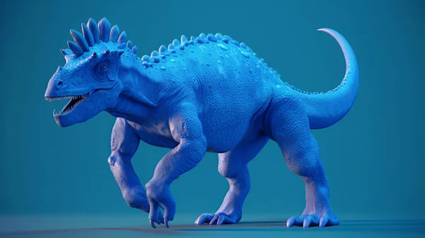 Blue cute dinosaur on the blue background. Illustration