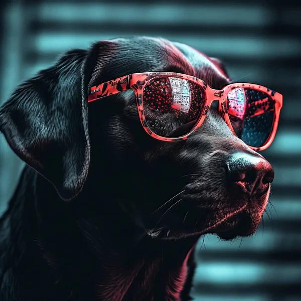 portrait of a black dog in sunglasses. illustration