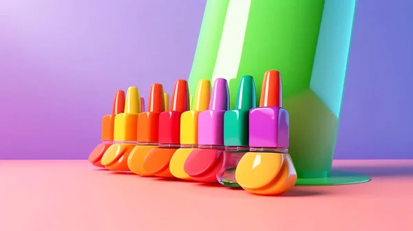 Colorful nail polish on a colored background. Cosmetics and fashion background.