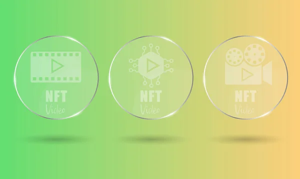 Nft Token Rodada Cartões Transparentes Criptografia Cartões Nft Com Vídeo — Vetor de Stock