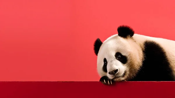panda bear on a red background. Illustration