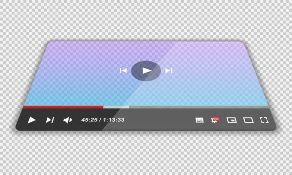 Transparent Multimedia Frame Template Live Broadcast Window Layout Player Line — Wektor stockowy