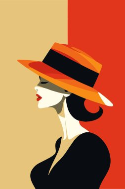 Kırmızı dudaklı turuncu şapkalı bayan vektör illüstrasyon EPS10