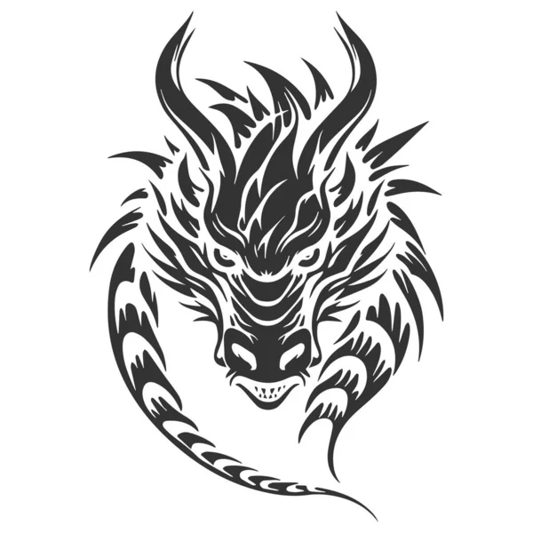 Tête Dragon Plat Vecteur Noir Illustration Spe — Image vectorielle