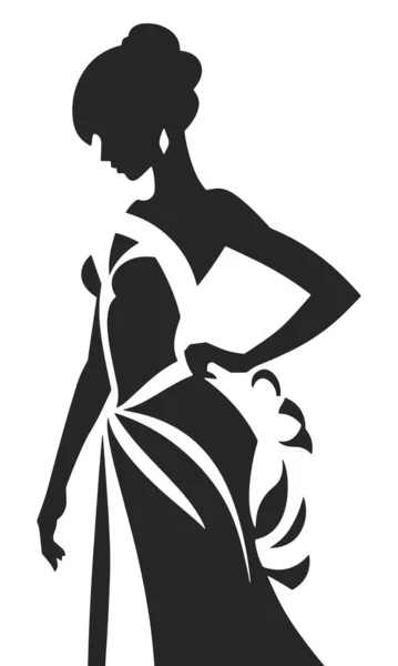 Mujer Vestido Noche Largo Silueta Vectorial Aislada Eps — Vector de stock