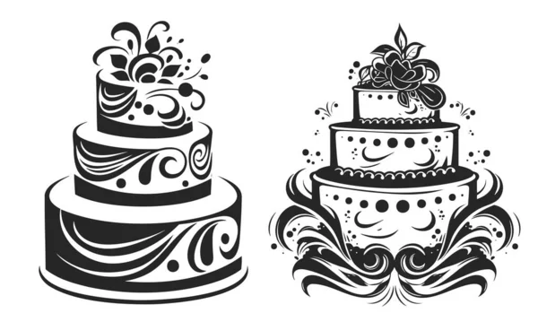 Deux Silhouettes Gâteau Mariage Illustration Vectorielle — Image vectorielle