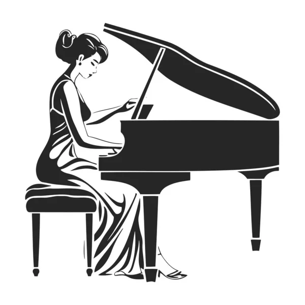 Piyano Çalan Kız Piyanist Basit Siyah Vektör Silüeti Çizimi Eps — Stok Vektör