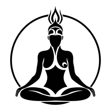 Yoga yapan bir kızın silueti. Logo. EPS 10