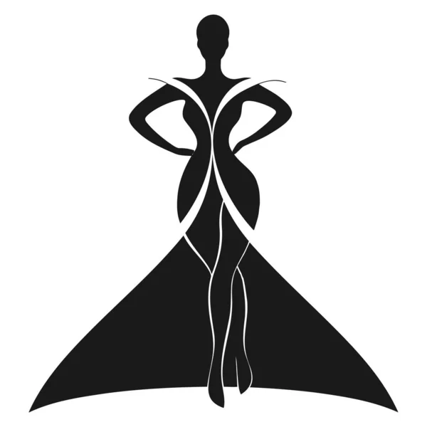 Mujer Vestido Noche Largo Silueta Vectorial Aislada Eps — Archivo Imágenes Vectoriales