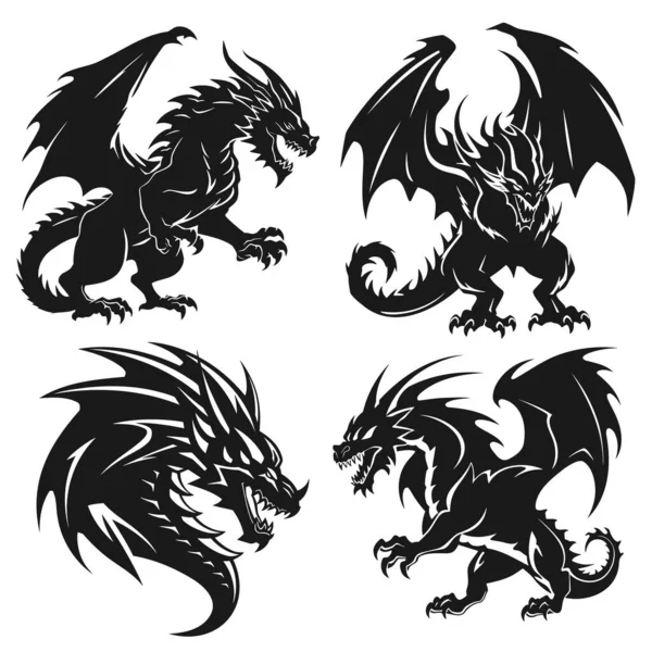 Çin ejderhaları seti, kabile dövmesi. EPS 10