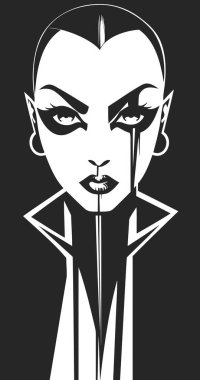 Işığın siyah-beyaz çizimi ve bir kadının yüzünün gölgesi. EPS 10