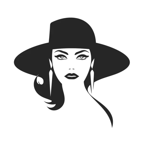 Длинноволосая Красивая Женщина Шляпе Вектор Eps — стоковый вектор