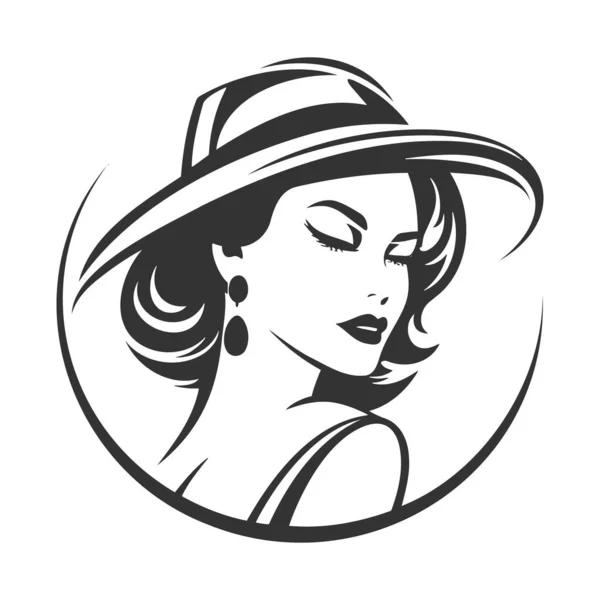 Logo Mujer Hermosa Sombrero Vector Eps — Vector de stock