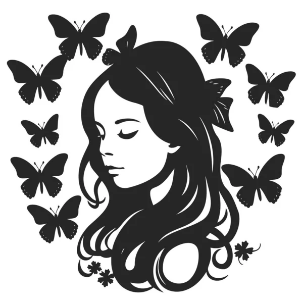 Silueta Dívka Motýli Vektorové Ilustrace Eps — Stockový vektor