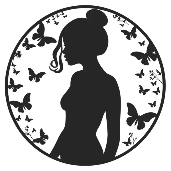 Silhouette Mädchen Und Schmetterlinge Vektor Illustration Eps — Stockvektor