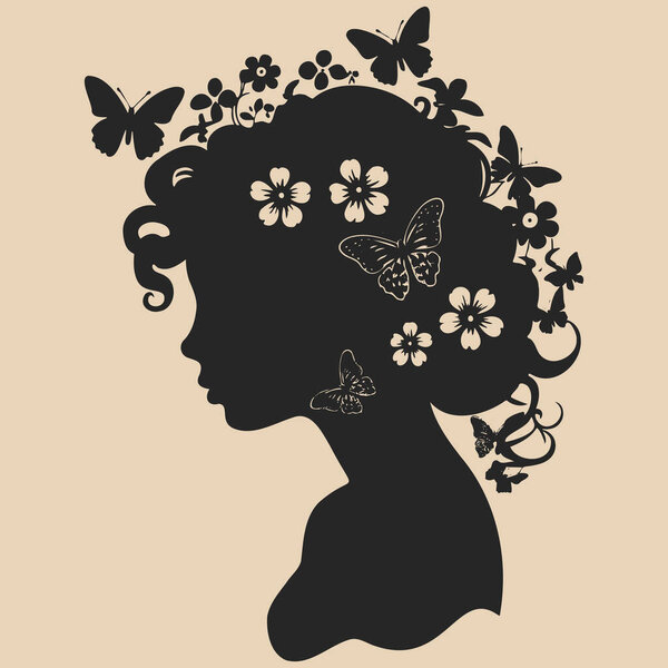 silhouette girl and butterflies vector illustration. EPS 10