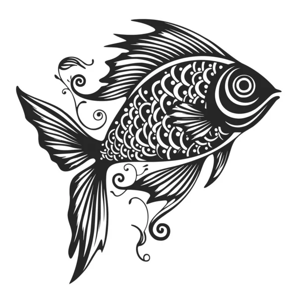 Vector Illustration Black Fish Silhouette Isolated White Background Eps — Stock Vector