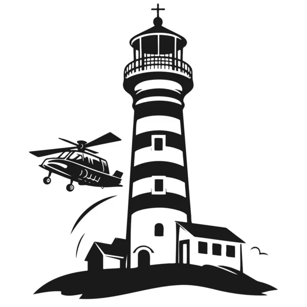 Black White Vector Lighthouse Hand Drawn Lighthouse Isolated White Eps — Stock Vector