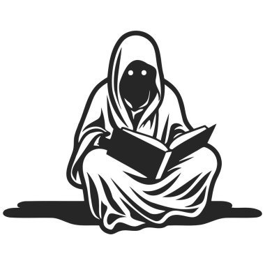 Şirin Hayalet kitap okudu. Resmi siyah ve beyaz olarak çiz.