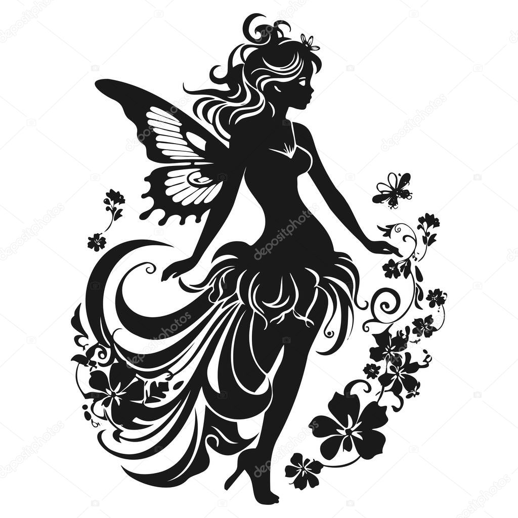 Beautiful fairy silhouette. Vector illustration