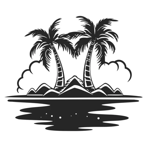 Ostrov Palmami Vektorová Silueta — Stockový vektor