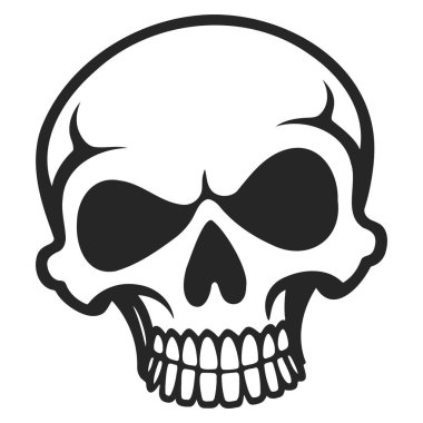 Kafatası simgesi. İnsan kafatasının siyah beyaz çizgileri. Vektör illüstrasyonu tasarım ve web sitesi için beyaza izole edildi