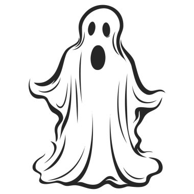 Tatlı hayalet izole edilmiş, Vektör Cadılar Bayramı konsepti, Çizgi film hayaletleri, ürkütücü vektör, siyah gözlü beyaz hayalet, şirin hayalet ikonu, şirin çizgi film hayaleti, Holiday Siluetleri,