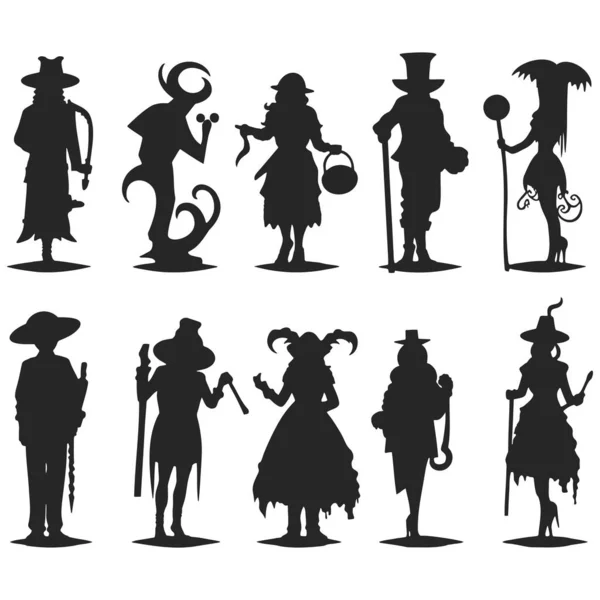 Ilustrações Vetoriais Halloweens Bruxas Personagens Conjunto — Vetor de Stock