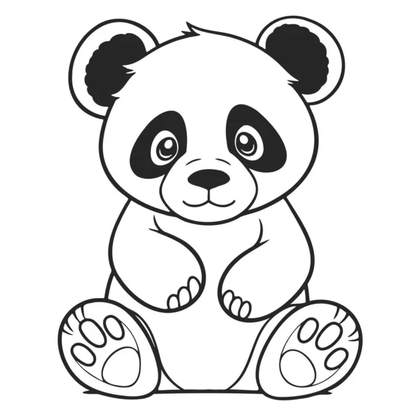 Dibujo Blanco Negro Lindo Panda Joven — Vector de stock