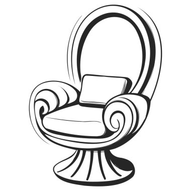 Modern mobilyalar. Rahat bir sandalyenin basit doğrusal silueti. Doodle tasarım vektör çizimi. EPS 10