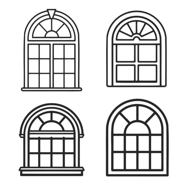 Установить Светоотражающие Окна Изолированные Белом Фоне Ручная Иллюстрация — стоковый вектор