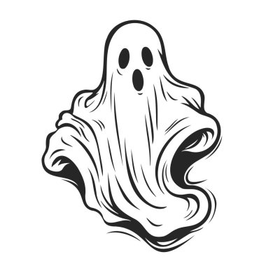 Tatlı hayalet izole edilmiş, Vektör Cadılar Bayramı konsepti, Çizgi film hayaletleri, ürkütücü vektör, siyah gözlü beyaz hayalet, şirin hayalet ikonu, şirin çizgi film hayaleti, Holiday Siluetleri,