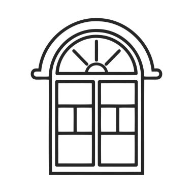 Retro pencere beyaz arkaplanda izole edildi. El çizimi çizimi