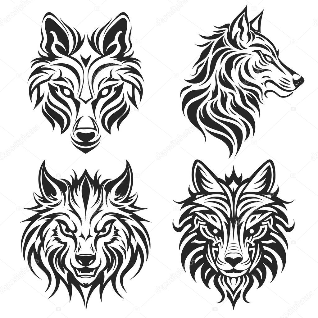 Set of Wolf head Vector illustration. Wolf Vintage Logo Stock Vector
