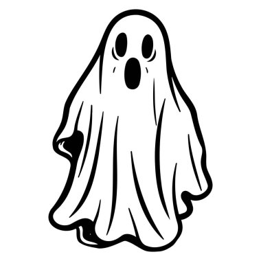 Tatlı hayalet izole edilmiş, Vektör Cadılar Bayramı konsepti, Çizgi film hayaletleri, ürkütücü vektör, siyah gözlü beyaz hayalet, şirin hayalet ikonu, şirin çizgi film hayaleti, Holiday Siluetleri,