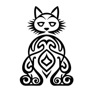 Süs kedisi. Dövme. Siyah çizgiler. Vektör İllüstrasyonu EPS 10