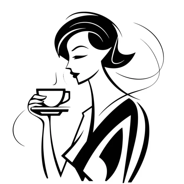 Frau Mit Einer Tasse Kaffee Oder Tee Pop Art Illustration — Stockvektor