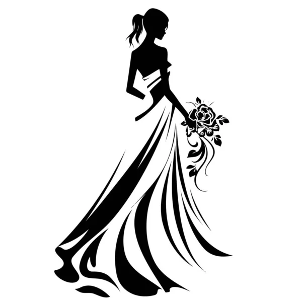 Brud Bröllopsklänning Med Blommor Eps — Stock vektor