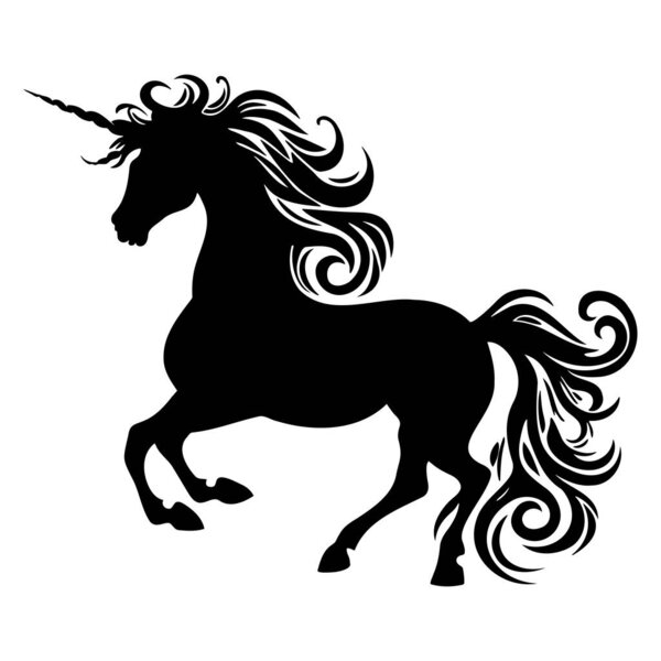 Magic unicorn silhouette, Stylish icons,vintage, background, horses tattoo. Hand drawn unicorn vector illustration, outline black. EPS 10