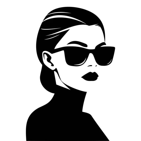 Hermosa Mujer Gafas Sol Ilustración Blanco Negro Eps — Vector de stock