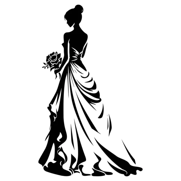 Невеста Свадебном Платье Цветами Eps — стоковый вектор